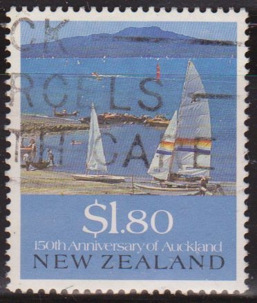 Nueva Zelanda 1990 Scott 996 Sello º Vistas Auckland Barcos Rangitoto Island, Takapuna Beach 1,80$ Nouvelle Zelande 